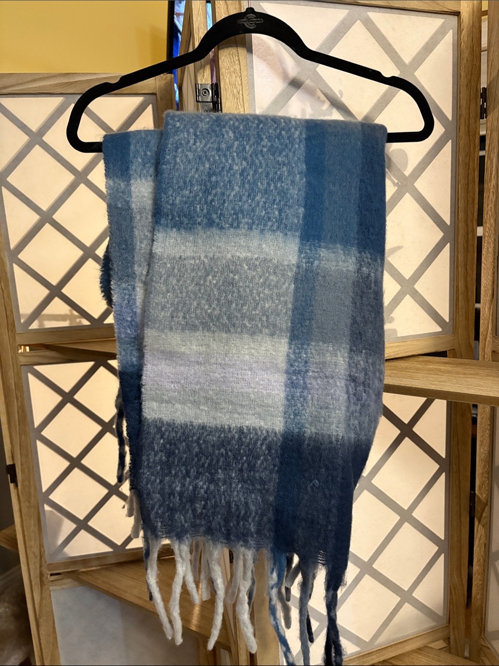 Steve Madden Blue Plaid Fringe Scarf
